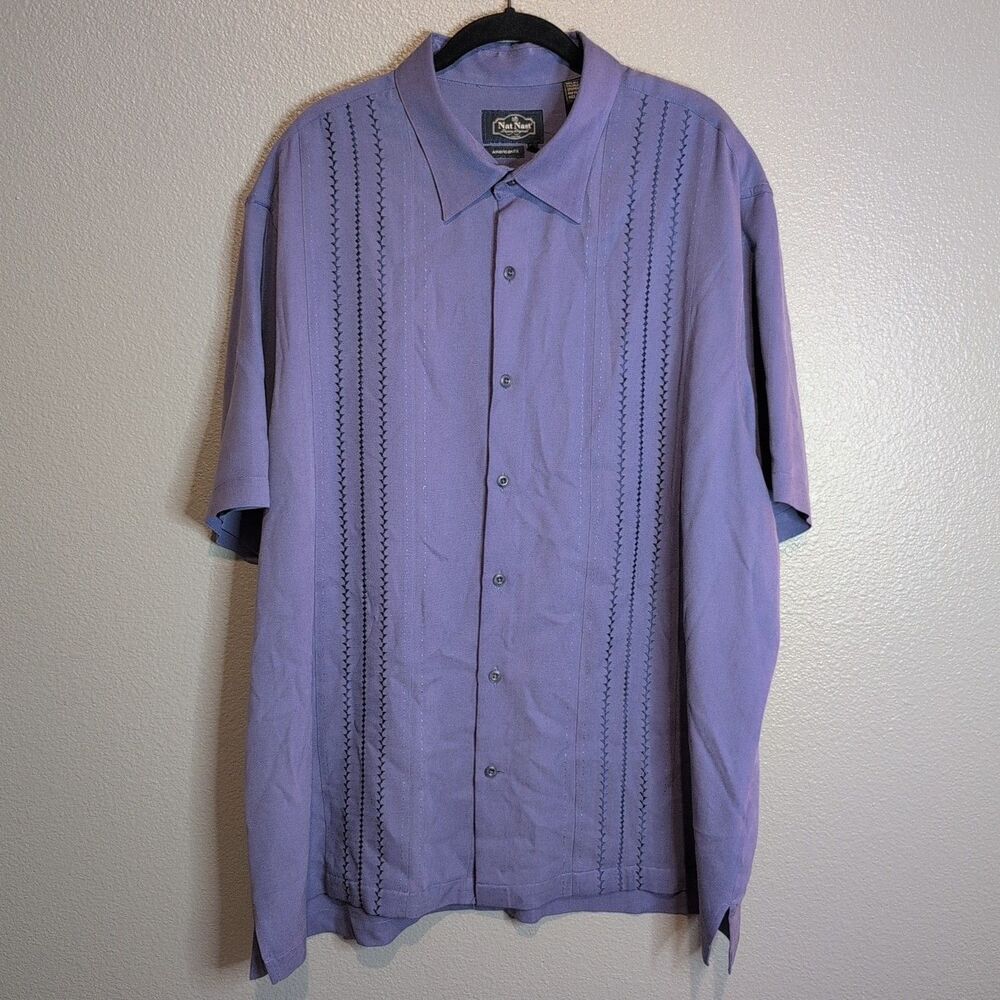 Nat Nast Bowling Casual Short Slv Button Down Silk Relaxed Purple Shirt -  XL